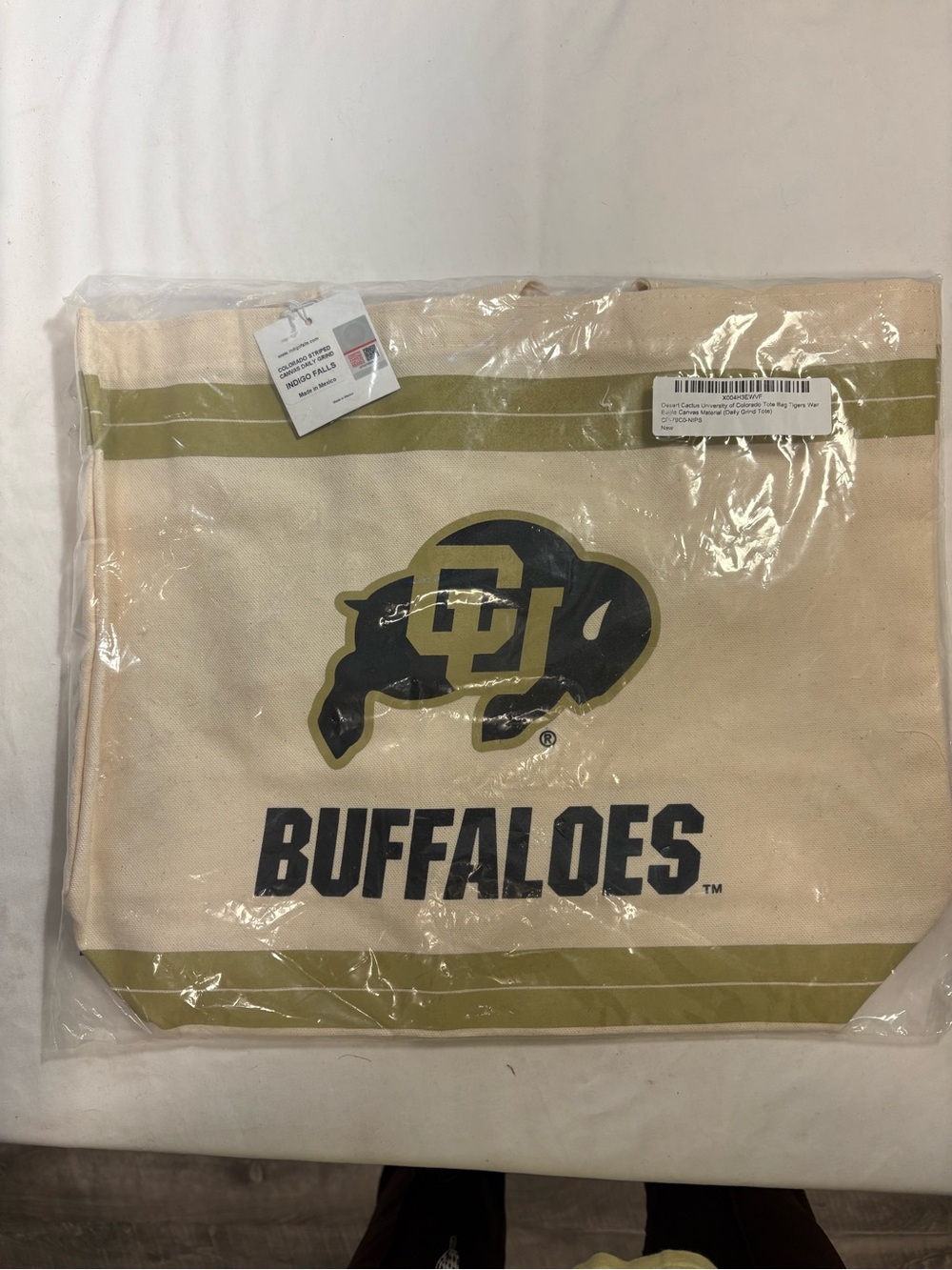 Desert Cactus University of Colorado Canvas Tote Bag Text - Natural & Olive